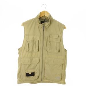 UTILITY VEST ジップアップベスト ナイロン ロゴ刺繍 アウトドア L ベージュ NP11511