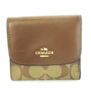 二つ折り財布 ウォレット 小銭入れあり PVC レザー 革 シグネチャー ロゴ 茶 ブラウン F87589