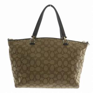 COACH ハンドバッグ トート キャンバス レザー シグネチャー 総柄 ロゴ ゴールド金具 茶色 ブラウン 黒 ブラック