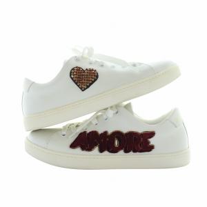 スニーカー スパンコール ビーズ ハート 37.5 ホワイト CK0167