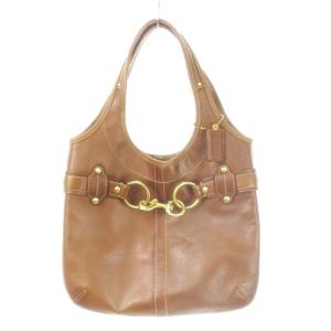 ハンドバッグ 肩掛け レザー 本革 ベルトデザイン 裏地ストライプ 茶 ブラウン F11266 /AH27