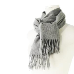 dunhill マフラー フリンジ カシミヤ ロゴ刺繍 グレー /CK22 GY18