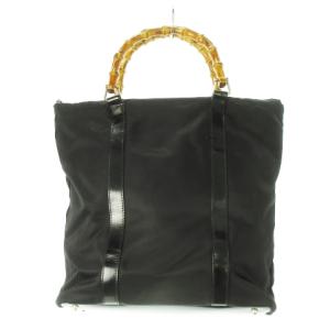 GUCCI ハンドバッグ ナイロン レザー 革 バンブーハンドル 黒 ブラック 000 1998 0508 /CK16