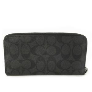 COACH 長財布 ロングウォレット 小銭入れあり ラウンド レザー 革 PVC シグネチャー ロゴ型押し 黒 ブラック