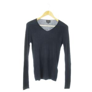 リブニットセーター Vネック 長袖 薄手 ストレッチ 46 S 紺 ネイビー /CK16 GY11