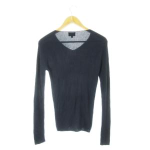 GIORGIO ARMANI リブニットセーター Vネック 長袖 薄手 ストレッチ 46 S 紺 ネイビー /CK16 GY11