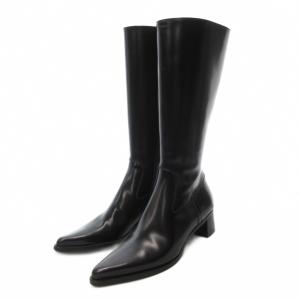 ロング ブーツ ローヒール チャンキーヒール レザー 35 22cm 黒 ブラック /AE GY17