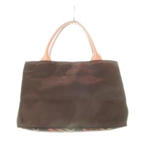 BURBERRY BLUE LABEL ハンドバッグ トートバッグ マチ広め ナイロン チェック 茶 ブラウン ピンク /AH17 GY17