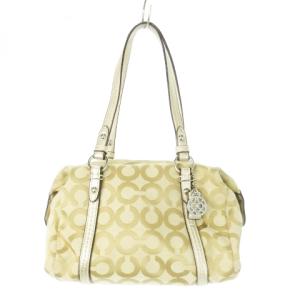 ハンドバッグ ミニボストン キャンバス ジャカード レザー 革 オプアート シャイニー ベージュ 44073