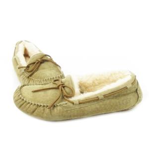 UGG australia モカシン デッキシューズ ローファー スエード ムートン ボア ロゴ型押し 24.0 ベージュ 5612