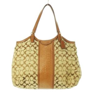 トートバッグ キャンバス レザー 革 シグネチャー クロコ型押し ロゴ 茶 ブラウン F31444 /CK18