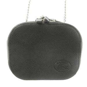 ショルダーバッグ ポシェット レザー 本革 シボ革 チェーンショルダー ロゴ型押し 黒 ブラック /MN6