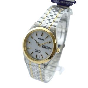 CITIZEN レグノ 腕時計 ウォッチ ソーラー 白文字盤 ロゴ カレンダー付き シルバー色 ゴールド色 RS25-0053B