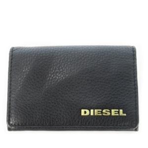 カードケース 名刺入れ 二つ折り レザー 革 シボ革 ロゴ 黒 ブラック /CK3 GY18