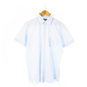 ワイシャツ Yシャツ レギュラー 半袖 コットン ドット ブロック 総柄 L 青 ブルー /CK17 GY18