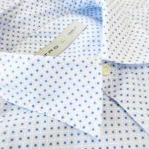 ETRO ワイシャツ Yシャツ レギュラー 半袖 コットン ドット ブロック 総柄 L 青 ブルー /CK17 GY18