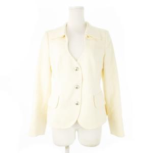 ジャケット ステンカラー Vカット ジャカード 立体感 ウール 42 M 白 アイボリー /CK27 GY18