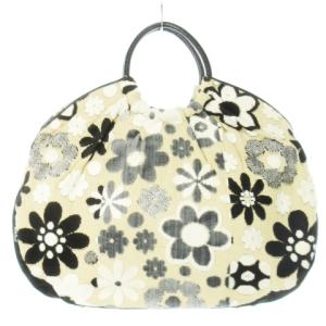 Think Bee マーガレット ハンドバッグ シュニール織り パイル レザー 革 ボタン 花柄 黒 ブラック /CK16