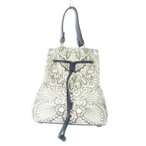 ハンドバッグ 巾着バッグ 2way ショルダーバッグ レザー 革 ロゴ プリント 花柄 耽美 ポーチ付き