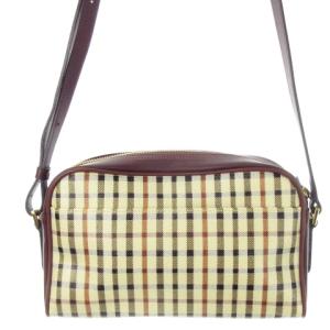 DAKS ショルダーバッグ PVC レザー 革 ロゴ クラブチェック 茶 ブラウン /CK9 GY18