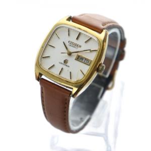 CITIZEN ジャンク品 CRYSTRON クリストロン 腕時計 ウォッチ スクエア クォーツ カレンダー付き 白文字盤