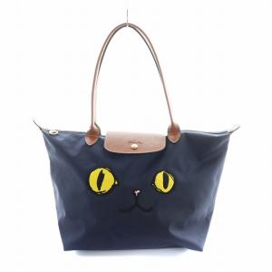 Le Pliage Miaou プリアージュ トートバッグ ハンド ロゴ ナイロン レザー 紺 ネイビー