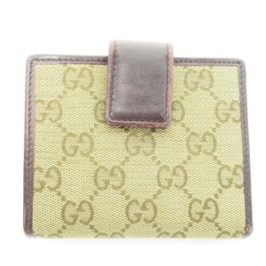 GUCCI ラブリーライン 二つ折り財布 ウォレット 小銭入れあり GGキャンバス ハート金具 ダブルホック 茶 ブラウン