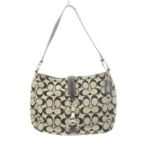 ワンショルダーバッグ ハンドバッグ 肩掛け キャンバス レザー シグネチャー 黒 ブラック ベージュ F13067