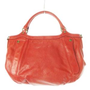ハンドバッグ 2way ショルダーバッグ レザー 革 タック ロゴ型押し 赤 レッド /CK13 GY18