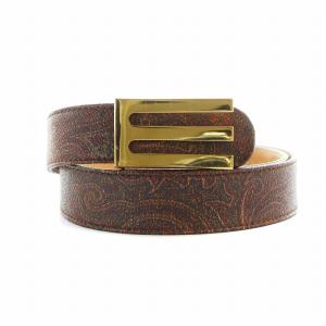 ETRO ベルト レザー ゴールド金具 総柄 ロゴ 70 茶 ブラウン GY11 /MQ