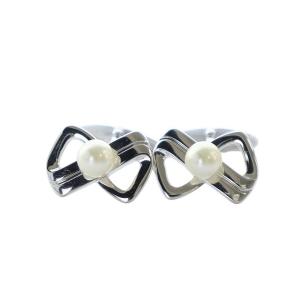 mimi&roger カフスボタン アクセサリー 真珠 パール ロゴ 6mm シルバー色 GY11 /MQ