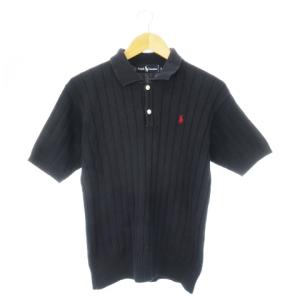 ニットポロシャツ 半袖 リブ ポニーロゴ刺繍 コットン M 紺 ネイビー /CK18 GY18
