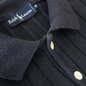 RALPH LAUREN ニットポロシャツ 半袖 リブ ポニーロゴ刺繍 コットン M 紺 ネイビー /CK18 GY18