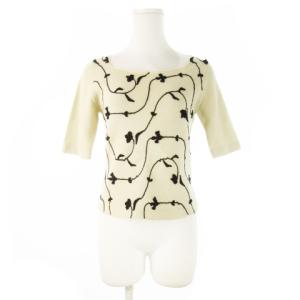 ニット セーター スクエアネック 五分袖 半袖 ニット刺繍 花柄 唐草 40 S ベージュ /CK31