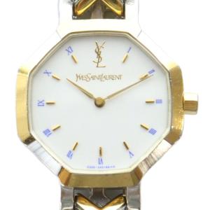 YSL ジャンク品 腕時計 ウォッチ クォーツ オクタゴン 白文字盤 コンビカラー シルバーカラー 銀色