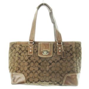 トートバッグ キャンバス レザー 革 シグネチャー ターンロック 茶 ブラウン F13974 /CK9