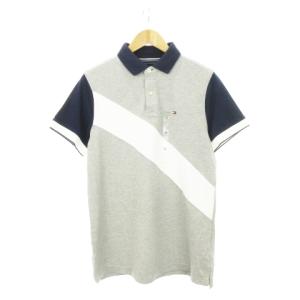 ポロシャツ 半袖 ロゴ刺繍 切り替え 鹿の子 M グレー 紺 ネイビー C887869977 004 /AH16