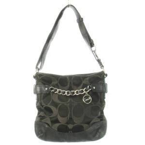 ショルダーバッグ キャンバス レザー 革 シグネチャー チェーン 黒 ブラック F19730 /CK16