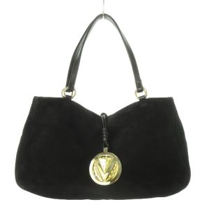 ハンドバッグ スエード レザー 革 ロゴ ラインストーン 黒 ブラック /CK20 GY18