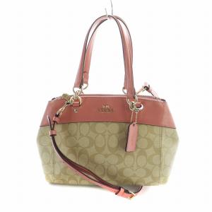 トートバッグ ショルダー 2WAY ハンド レザー PVC シグネチャー ロゴ ベージュ ピンク F26139