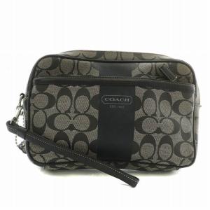 クラッチバッグ セカンドバッグ PVC レザー シグネチャー 総柄 ロゴ グレー 黒 ブラック F77277