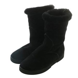 ムートンブーツ スエード ボア ショート ラウンドトゥ モノグラム 総柄 36 23cm 黒 ブラック