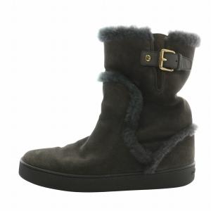 エンジニアブーツ ムートンブーツ スエード ボア ショート ラウンドトゥ ベルト ロゴ 36.5 23.5cm