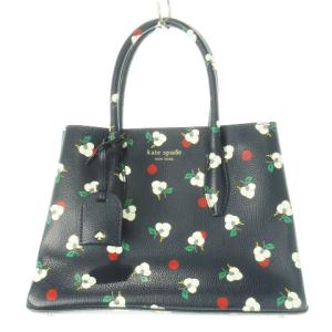 エヴァスモールサッチェル ハンドバッグ 2way ショルダーバッグ PVC レザー 革 花柄 ロゴ 紺