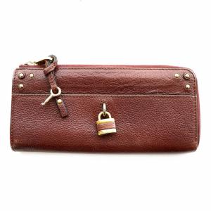 パディントン 長財布 レザー カデナ L字ファスナー パドロック 南京錠 スタッズ 赤 レッド ワインレッド/MP