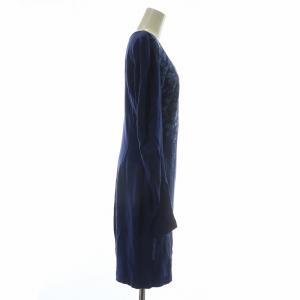 VERSACE JEANS COUTURE ワンピース 長袖 ひざ丈 ラウンドネック ヒョウ柄 レオパード ラインストーン 44 L 青 ブルー /XZ