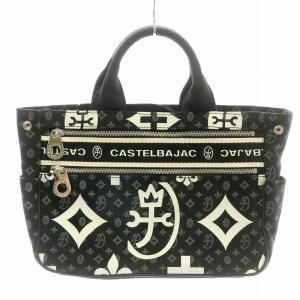 ハンドバッグ キャンバス ロゴ 総柄 メタルパーツ 黒 ブラック 白 ホワイト オレンジ 銀 シルバー