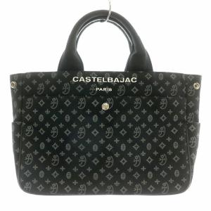 CASTELBAJAC ハンドバッグ キャンバス ロゴ 総柄 メタルパーツ 黒 ブラック 白 ホワイト オレンジ 銀 シルバー