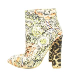 ショートブーツ ハイヒール ポインテッドトゥ チャンキーヒール アニマル ヒョウ柄 エスニック 花柄 総柄