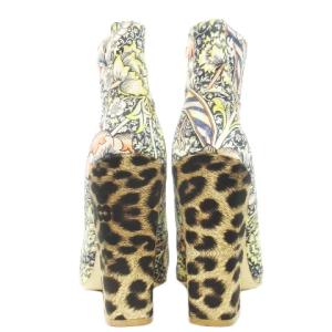 JUST cavalli ショートブーツ ハイヒール ポインテッドトゥ チャンキーヒール アニマル ヒョウ柄 エスニック 花柄 総柄